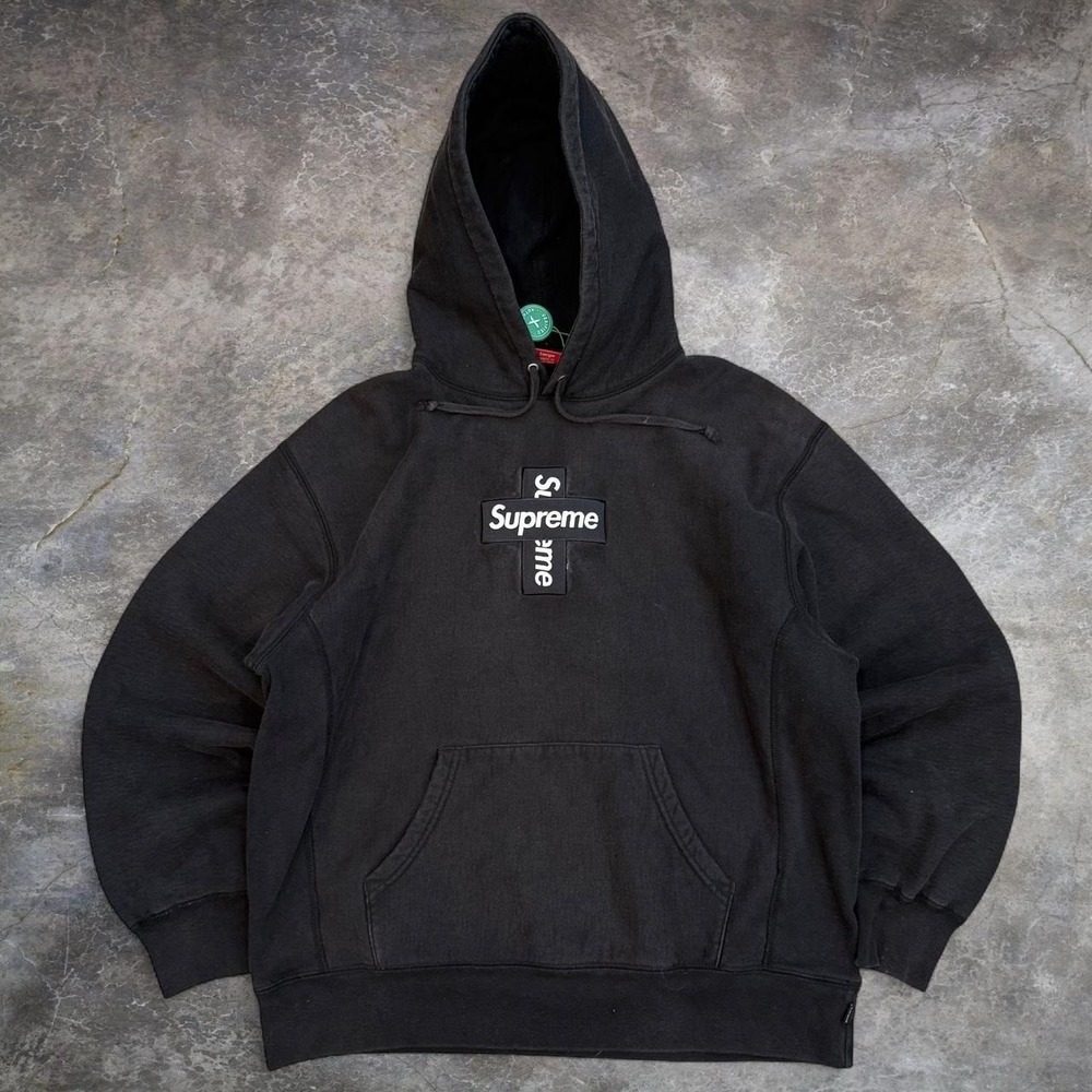 Supreme FW20 Embroidered Cross Box Logo Black Pullover Hoodie Men's Size Large